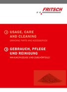 Usage, care and cleaning instructions for grinding parts and accessories